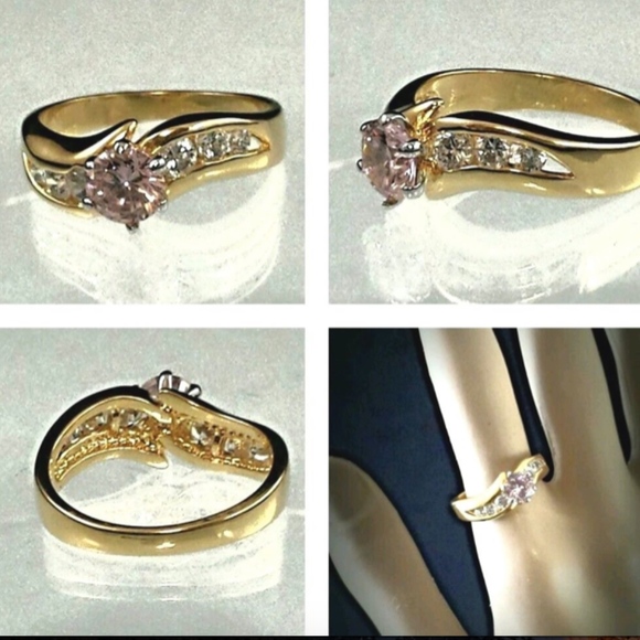 Gold tone Pink size 4  cocktail birthstone  ring January - Picture 7 of 7
